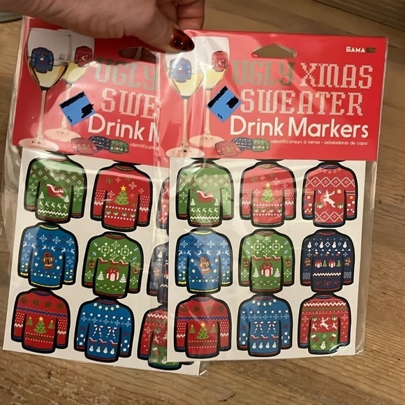 Ugly Christmas Sweater Drink Markers Self Adhesive 2 Packs of 12 Gamago - Picture 1 of 6